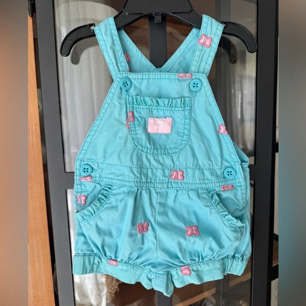 Vintage Oshkosh B’Gosh embroidered overalls baby girl butterflies bubble romper